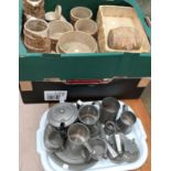 A selection of 1970's glassware in original boxes; a selection of rustic design stoneware pottery;