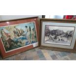 A large print after William Russel Flint 'The Judgement of Paris' in gilt frame and another print by