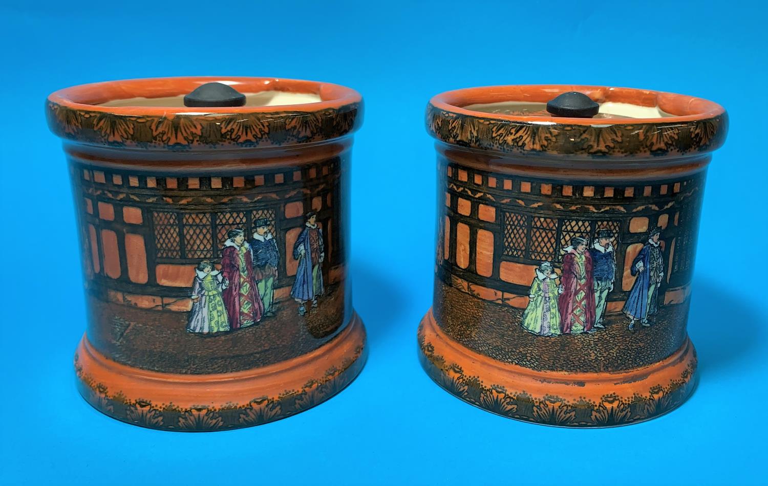 Two Royal Doulton series ware tobacco jars "Old Moston"