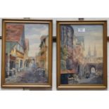 J C Slade: Street scenes, pair of watercolours, signed, 14" x 9.5", framed and glazed