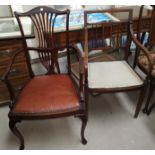 An Edwardian mahogany armchair with satinwood crossbanding, spindle back; a mahogany Chippendale