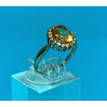 A Ladies 9ct hall marked gold dress ring set with a central oval facetted citrine coloured stone