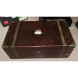 A 19th century brass bound rosewood lap desk; a brass and glass firescreen