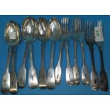 A set of 6 fiddle pattern dessert forks, Edinburgh 1850; 6 matching dessert spoons, Edinburgh