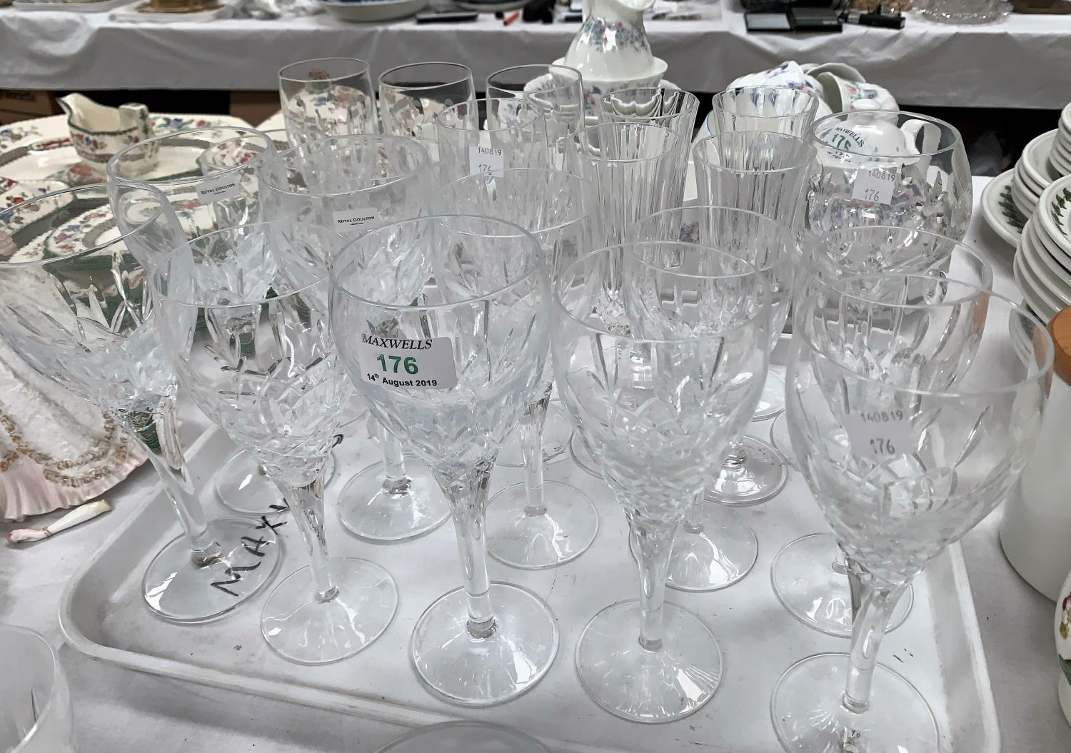 A selection of Royal Doulton and other crystal drinking glasses: 10 various tall goblets; 10 various - Image 2 of 2