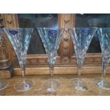 A set of 6 large heavy modern conical lead crystal champagne flutes / red wine glasses, by Rayware