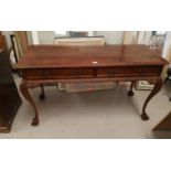 A Georgian style mahogany side table with 2 frieze drawers and gadrooned rims, on ball and claw feet