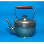 A silver Georgian style oval kettle/teapot with engine turned entwined band, boxwood handle and fin