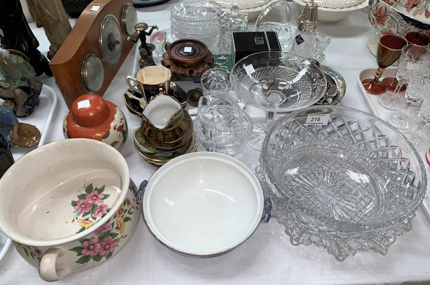 A cut crystal fruit bowl; other cut glassware; bric-a-brac and ornaments