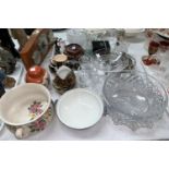 A cut crystal fruit bowl; other cut glassware; bric-a-brac and ornaments