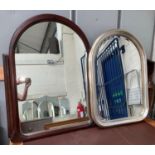 A modern wall mirror in arched mahogany finish frame; a similar in giltwood frame, 36"