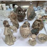 Twelve pieces of modern studio pottery: table lamps; bowls; sculptures; etc.