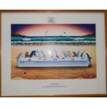 A cartoon print 'King of Jaws', framed and glazed