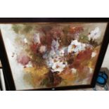 20th Century: a large modern oil on canvas depicting white poppies, 39" x 47", framed
