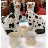A matched pair of King Charles spaniels; 2 whistle mugs and another