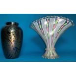 A Royal Brierley Art Glass iridescent vase, height 6.5"; a Venetian opaque folded twist vase, height