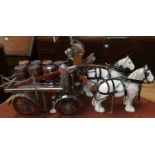 A scratch hand built brewers coach with two Beswick horses and a chromed and wooden carriage with
