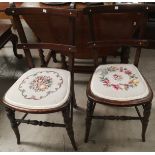 Two early 20th century rustic bedroom chairs with embroidered seats