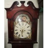 An early 19th century mahogany longcase clock with arched painted dial and 8 day movement