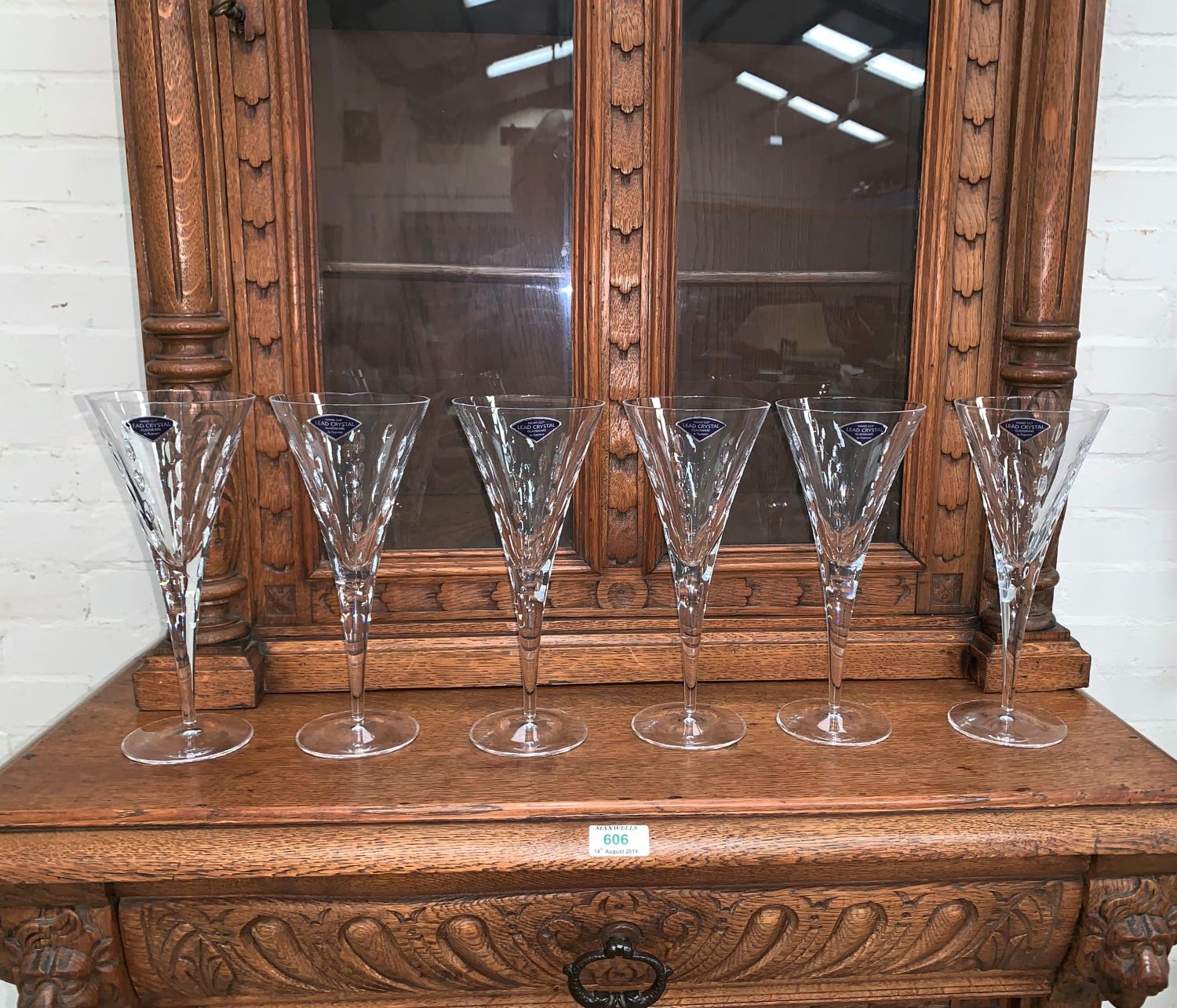 A set of 6 large heavy modern conical lead crystal champagne flutes / red wine glasses, by Rayware - Image 2 of 2