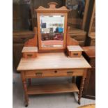 An Edwardian satin walnut dressing table, stripped and refinished, with frieze drawer, 2 jewellery