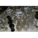 A selection of china, glass, cutlery etc including decanters