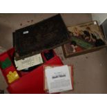 An Escalado game in original box; other vintage games; a leather folder; 3 silk scarves; etc.