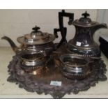 A silver plated Georgian style 4 piece tea set and tray