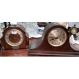A 1930's Art Deco mantel clock in inlaid walnut case with Westminster chime; 2 other clocks