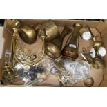 Two 19th century brass gas wall brackets (converted); 2 oriental bronze vases; doorknobs; brassware;