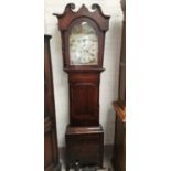 A 19th century grandfather clock in crossbanded mahogany and oak case, with 8 day movement and