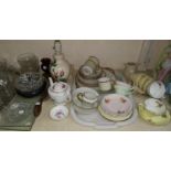 A selection of pottery teaware; glassware; pictures; decorative items