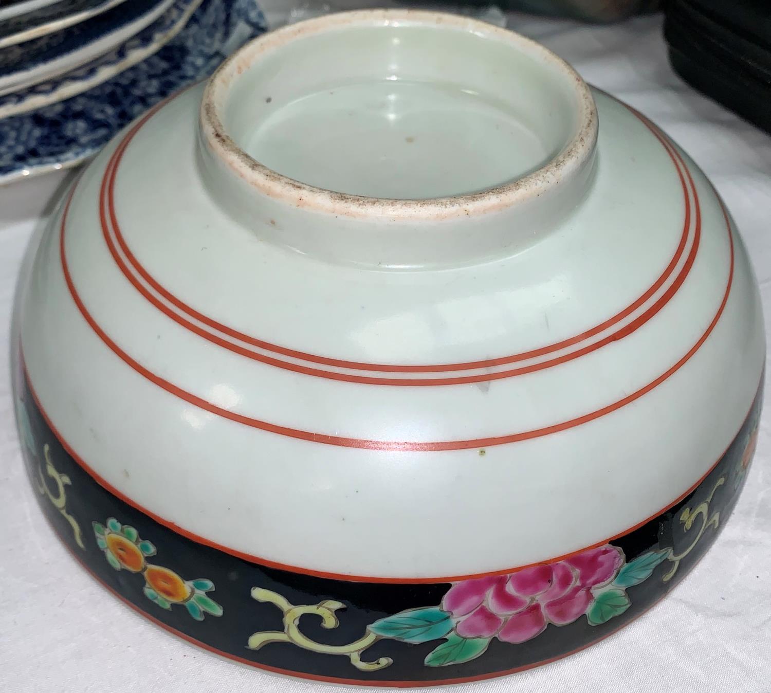 A Wedgwood blue jasperware bowl; a 19th century black stoneware teapot and jug; an Abbey blue - Image 4 of 4