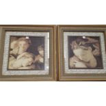 A pair of gilt framed prints: Renaissance women after Raphael; a similar pair