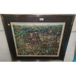 Pat Cook: Collage of Northern scenes, artist signed limited edition print, 17.5" x 22", framed and