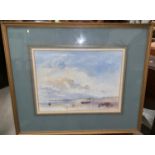 John Taunton: Beach scene with beached boat, watercolour, signed, framed and glazed