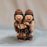 An Ivory Chinese double snuff bottle in the form of twins with mark to base