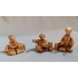 Three late 19th / early 20th century Japanese carved Okimono miniature ivory figures