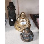 A Chinese brass figure of a Buddha, another bronze Buddha and a bronze figure of a sage with mark to