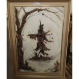 Flannagan: Modernist depiction of a scarecrow, mixed media, signed, 29" x 19", framed; Jane B