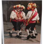 John McCombs ROI, RBA, PPMAFA: Oil on board, "Morris Dancers, Rushcraft Day, Delph" 2018