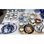 A collection of 11 Wedgwood blue & white herb jars, and an oval dish; a collection of cabinet cups