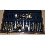 An ornate canteen of silver plated cutlery by Walker & Hall, 6 setting in fitted box; a ladies
