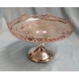 A silver pedestal cake dish with pierced decoration and flared base, Sheffield 1927 14oz