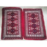 A pair of Turkish saddle bag cushion covers, hand knotted with red ground, 39" x 25"