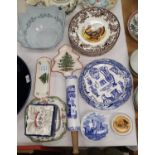 A selection of Spode china including 8 "Turkey" dinner plates; Spode's Italian rolling pin; etc.