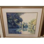 BOB RICHARDSON: pastel, lake scene with overhanging trees, signed, 48 x 61cm, mounted and framed