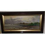 GEORGE HARE, oil on board, coastal scene, Anglesey with storm cloud, signed 24 x 58cm, framed