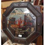 A John Power & Son Pure Potstill Whiskey Dublin octagonal oak framed advertising mirror