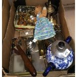 A selection of decorative items and collectables, including a Victorian self-pouring teapot (a.